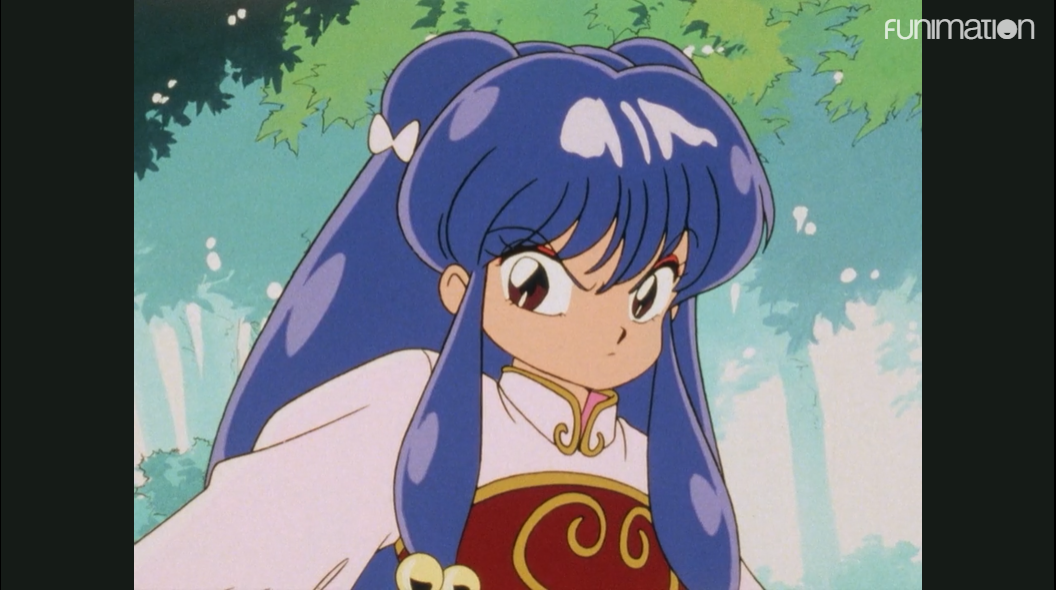 Während ihrer Einführung durchbricht Shampoo eine Wand, um Ranma in einer Szene aus dem TV-Anime Ranma 1/2 mit mörderischen Absichten zu konfrontieren.